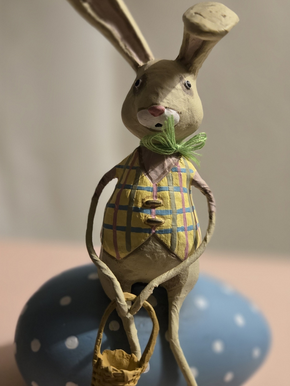 Lori C. Mitchell ESC Company Easter Bunny Sitting On Blue Polka Dot Egg Figurine - Picture 6 of 8